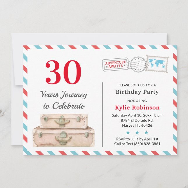 Invitación 30 40 50 Aventura de viaje para adultos Fiesta de  (Anverso)