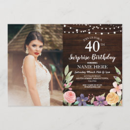 Invitación 30° 50° 40° cumpleaños Fiesta Wood Floral Photo