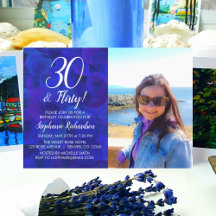 30 and Flirty Royal Blue Photo Birthday Party