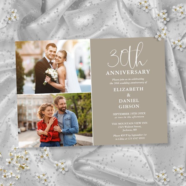 Invitación 30 Aniversario Boda Entonces Y Ahora 2 Foto (30th Wedding Anniversary Then And Now 2 Photo Invitation)