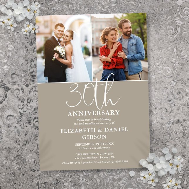 Invitación 30 Aniversario Boda Entonces Y Ahora 2 Foto (30th Wedding Anniversary Then And Now 2 Photo Invitation)