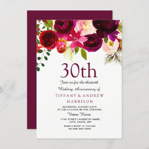 Invitación 30° aniversario Boda invita a las flores de Borgoñ