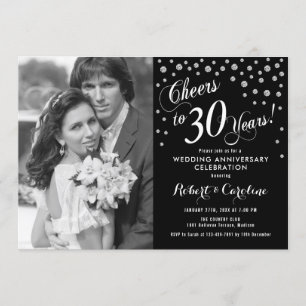 Invitación 30 Aniversario con Foto - Blanco Plateado Negro