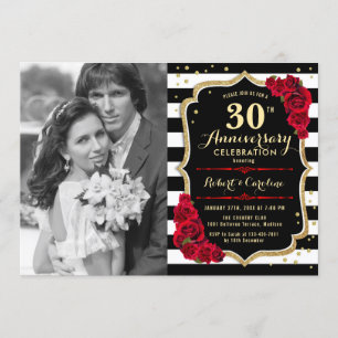 Invitación 30 Aniversario con Foto - Dorado Negro Rojo