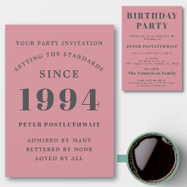 Invitación 30 Aniversario de 1994 Elegante Moda gris rosado