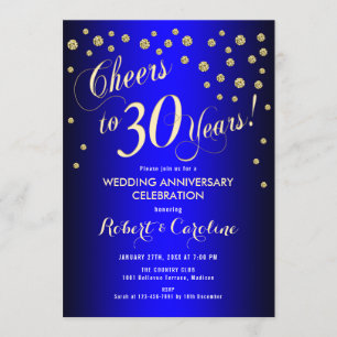 Invitación 30 Aniversario de Boda - Azul Real y Oro
