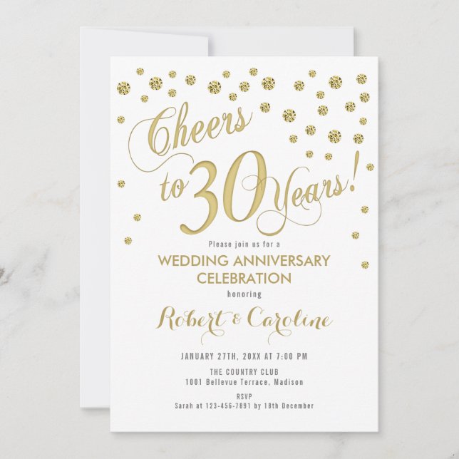 Invitación 30 Aniversario de Boda - Oro y Blanco (Anverso)