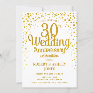 Invitación 30 Aniversario de Boda - Oro y Blanco