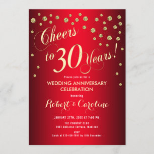 Invitación 30 Aniversario de Boda - Rojo & Dorado