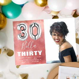 Invitación 30 Aniversario de la foto rosa de un globo de plat