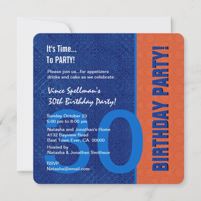 Invitación 30 Aniversario del Azul y Naranja Modernos (Anverso)
