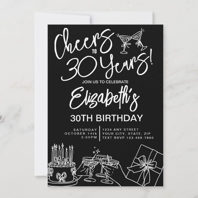 Invitación 30 Aniversario del blanco y negro de moda (Anverso)