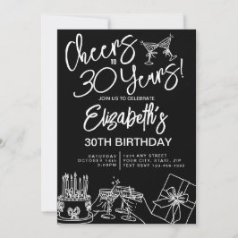 Invitación 30 Aniversario del blanco y negro de moda