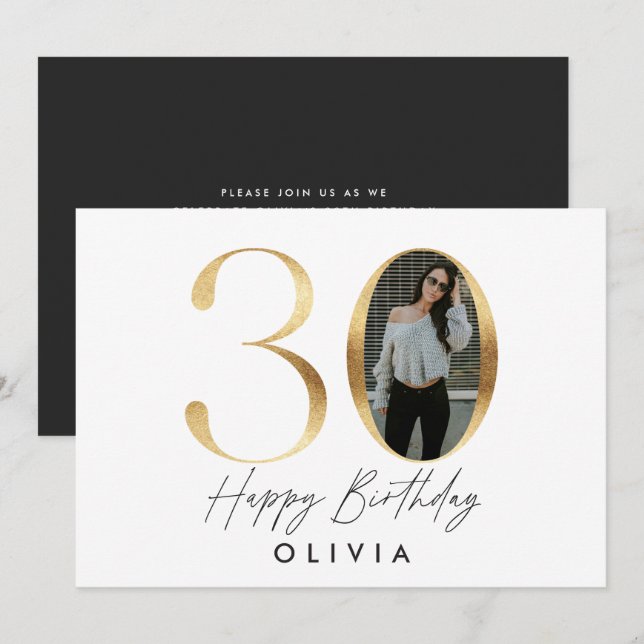 Invitación 30 Aniversario del Oro Moderno elegante foto elega (Anverso / Reverso)