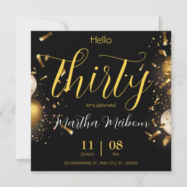 Invitación 30 aniversario. Elegante cumpleaños (Anverso)