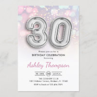 30 Aniversario - Luces rosadas de globos plateados