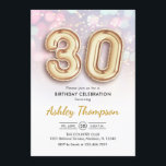 Invitación 30 Aniversario - Luces rosadas de los globos de or<br><div class="desc">30.ª invitación a la fiesta de cumpleaños. Elegante diseño en falso oro purpurina con luces rosa pastel y violeta. La tarjeta de invitación tiene el número de oro 30 globos y el tipo de letra del guión. Perfecto para una elegante celebración de los 30 días. Mándame un mensaje si necesitas...</div>