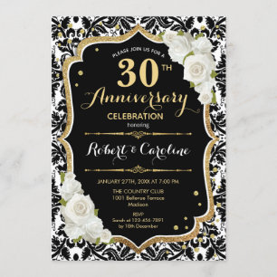 Invitación 30 Aniversario - Negro Blanco Dorado
