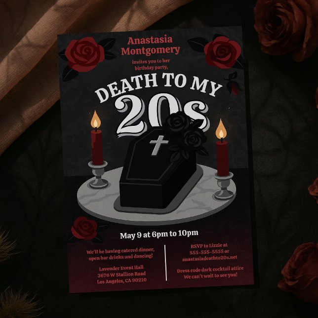 Invitación 30 años de la muerte de una mujer a mi gótica de l (Woman’s Dark 30th Birthday Death to My 20s Gothic Invitation)