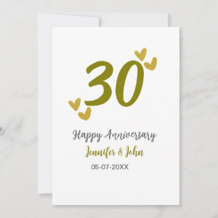 Invitación 30 años feliz pareja de bodas grises dorados