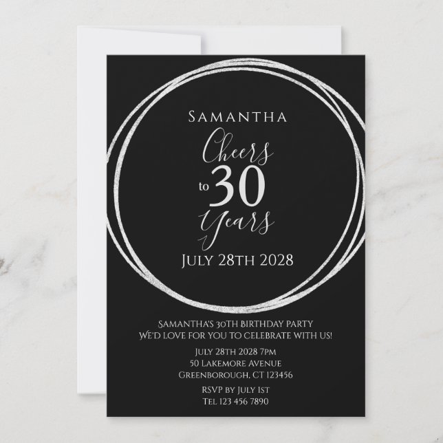 Invitación 30 años Fiesta de Black Silver Saludos 30 años (Anverso)