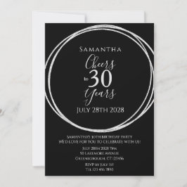 Invitación 30 años Fiesta de Black Silver Saludos 30 años