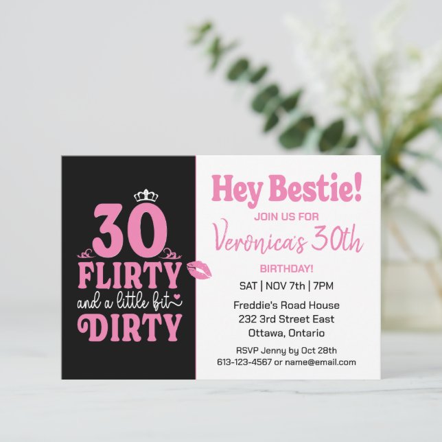 Invitación 30 años negro y rosa (Anverso de pie)