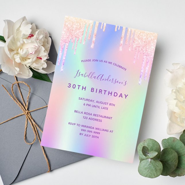 Invitación 30 años purpurina arcoiris rosa rosa oro (Subido por el creador)
