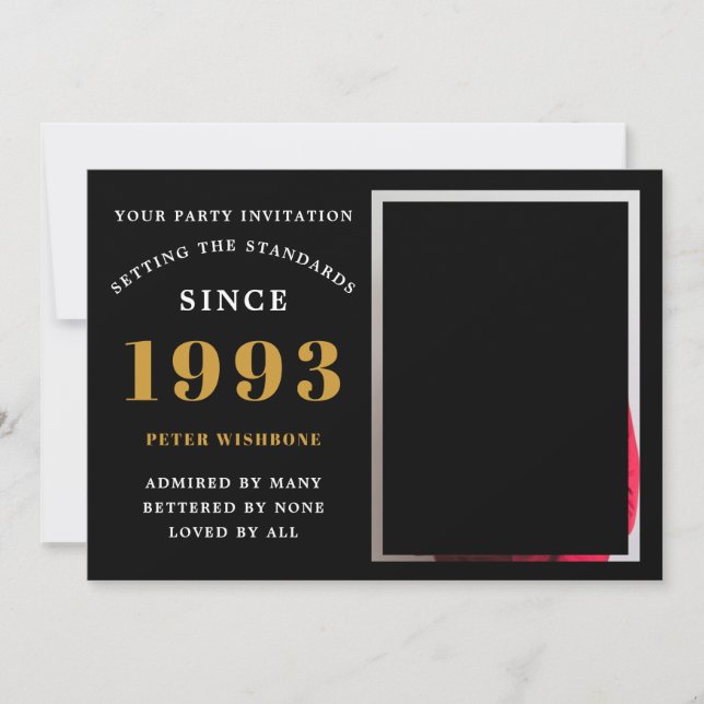 Invitación 30 cumpleaños 1993 foto de nombre oro negro (Anverso)