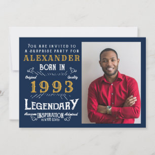 Invitación 30 cumpleaños 1993 Leyenda oro azul retro