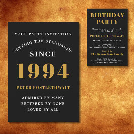 Invitación 30 cumpleaños 1994 Moda elegante de oro negro
