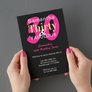 Invitación 30 cumpleaños 30 y fabuloso Fiesta negro rosado ca
