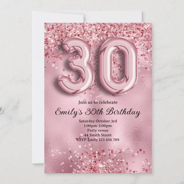 Invitación 30 Cumpleaños Brillo Rosa (Anverso)