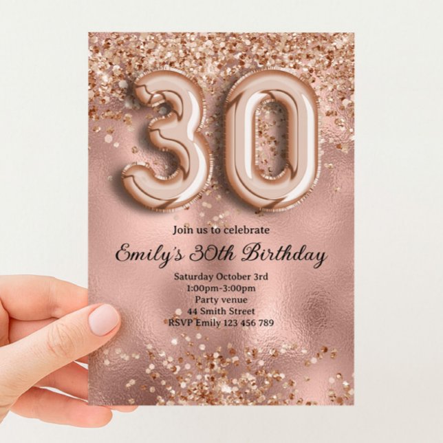 Invitación 30 Cumpleaños de Purpurina Dorada Rosa (Subido por el creador)