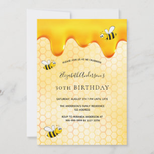 Invitación 30 cumpleaños fiesta abejas panecillo dulce