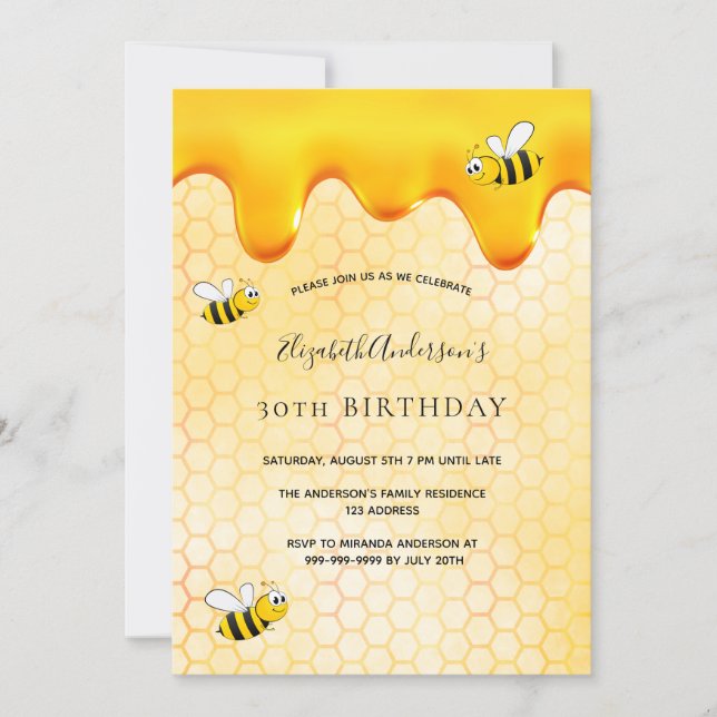 Invitación 30 cumpleaños fiesta abejas panecillo dulce (Anverso)