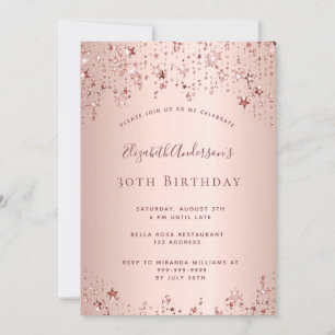 Invitación 30 cumpleaños fiesta estrellas de oro rosa rociar