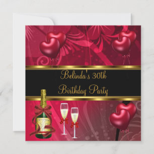 Invitación 30 cumpleaños fiesta globos negros rojo