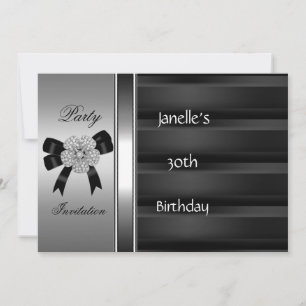 Invitación 30 cumpleaños fiesta plata negro