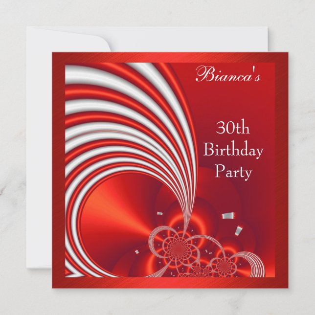 Invitación 30 cumpleaños fiesta rojo blanco abstra (Anverso)