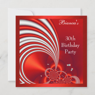 Invitación 30 cumpleaños fiesta rojo blanco abstra