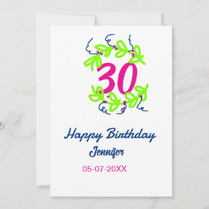 Invitación 30 cumpleaños nombre de la corona azul verde fecha