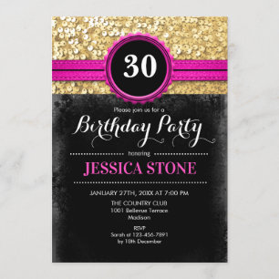 Invitación 30 cumpleaños - Oro negro rosado caliente - CUALQU