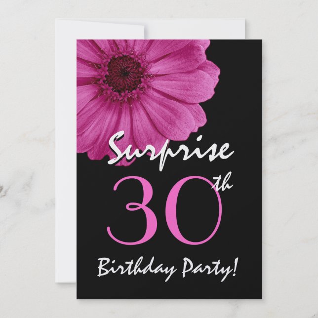 Invitación 30 cumpleaños sorpresa Fuschia Daisy rosado metáli (Anverso)