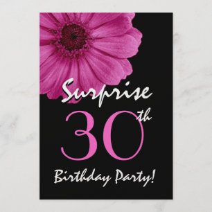 Invitación 30 cumpleaños sorpresa Fuschia Daisy rosado metáli