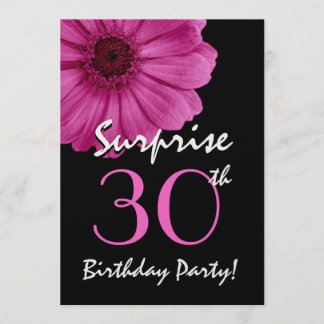 Invitación 30 cumpleaños sorpresa Fuschia Daisy rosado metáli