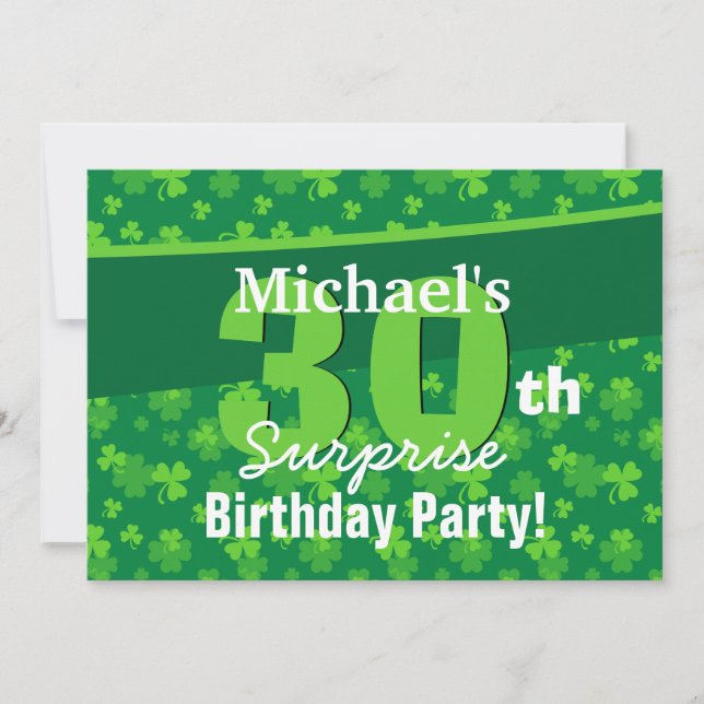 Invitación 30° cumpleaños sorpresa Green Shamrock G002C (Anverso)