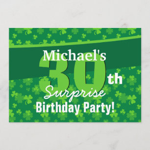 Invitación 30° cumpleaños sorpresa Green Shamrock G002C