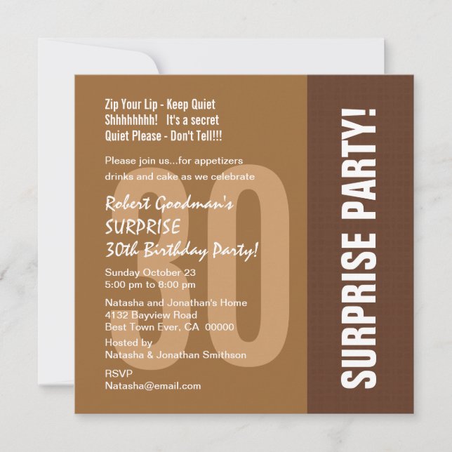 Invitación 30 cumpleaños sorpresa moderno para él reciclado (Anverso)