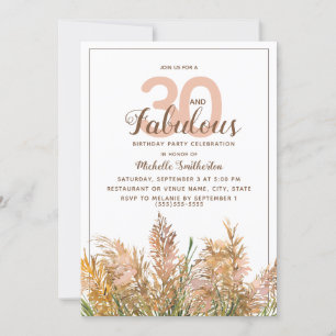 Invitación 30 Fabuloso Pasto de Pampas en Cumpleaños Blanco